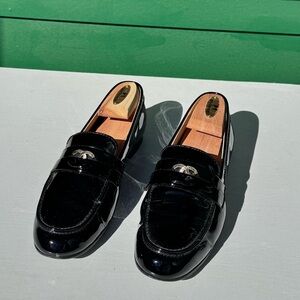 CHANEL Black Patent Leather Loafers